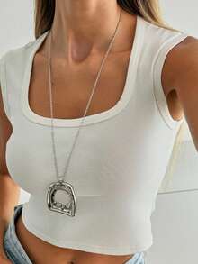 1 Stück großer Anhänger Halskette, mehrschichtige Boho-Kreis-Leder-Choker, klobige Boho-Halskette für Frauen, lange Pullover-Halskette, Schmuck