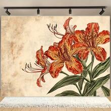 Victorian-Style Floral Tapestry With Vibrant Orange Lilies & Green Leaves - Classic Botanical Illustration   Polyester Wall Hanging For Living Room  Bedroom  Office Decor  Elegant Home Accent   Bedroom Wall Art | Classic Botanical Art | Polyester Tapestry  Flower Decor - 彩色 - 查看 2