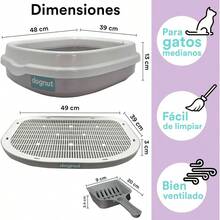 Kit Arenero para Gato con Pala+ Tapete Atrapa, Abierto, Base con Paredes, Gris y Blanco - Gris & Blanco - Ver 3
