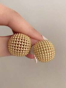1 Pair Women's Metal Hollow Geometric Stud Earrings – Fashionable Statement Jewelry For Parties And Evenings – Versatile Dangling Design Perfect For Any Occasion - Hoa tai - Xem 7