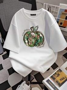 180g pure Cotton Tie Dye Pumpkin Sweatshirt, Floral Pumpkin Hoodie, Watercolor Pumpkins, Halloween Shirt, Autumn Shirt, Cute Fall Shirt, NOT REAL GLITTER Summer Versatile women Soft T-Shirt For Women Casual Print Round Neck Short Sleeve Casual Stylish designer clothes - Blanco - Ver 2