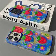 Funda rígida protectora a prueba de golpes con patrón de flores de fresa, adecuada para teléfonos 16 15 14 13 12 11 Pro XR XS Plus, regalo de funda protectora unisex - Multicolor - Ver 4