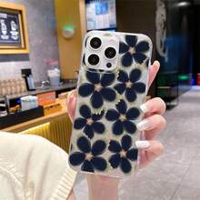 1pc Navy Blue Floral Cute Cartoon Innovative Fresh Daisy Plant Flower Phone Case, High-Quality IMD Full-Coverage Anti-Drop, Silver Feather Gradient Feather Wave Bright Silver Laser Shiny Luxury Art Style, Compatible With Apple/OPPO/VIVO/Honor/Redmi/Transsion Phones - Multicolor - View 3