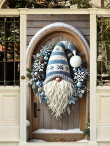 1 pezzo Ghirlanda natalizia con gnomo 2D, un ornamento da appendere con un nano, una ghirlanda natalizia da appendere alla porta, stampata con ghirlande e gnomi, con dettagli di cappelli lavorati a maglia e calze a righe, adatta per decorazioni natalizie, per casa, ufficio e porta, decorazioni natalizie e di Capodanno. (Senza ghirlanda)