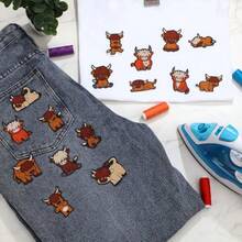 ZYDS 16 Pcs High Cow Iron On Patches High Cow Sew On Patches For Ho Fun C Animals Clothes Repair Iron On Applique For Clothes Backpack Eans Acket Ha Bags DIY Craf - màu nâu - Xem 3