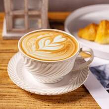 Ceramic Latte Cup With Saucer 12 OZ Cappuccino Cup Vintage Cafe Art Cups For Espro Turkish Coffee Farmhouse Latte Mugs Tea Cups And Saucers Porcelain Set For Baristas Great Gift