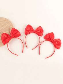 3pcs Children's Red Bow Headband, Paired With Bow Headband Hair Accessories, Christmas And New Year Performance Headband, Suitable For Children's Use