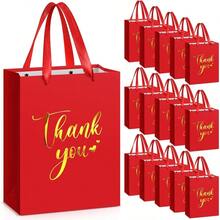 D16 Pcs Thank You Gift Bags With Handle Wrap Bags Bulk Totes For Wedding Birthday Baby Shower Party Favors 10.63 X 8.27 X 3.94 Inches Red - 紅色 - 查看 1