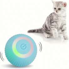 Juguete interactivo recargable por USB para gatos - Bola rodante inteligente con diseño espiral azul y blanco, seguimiento inteligente de movimiento para gatitos y gatos pequeños/medianos, material ABS, juguete interactivo para gatos, diseño de juguete, superficie suave.