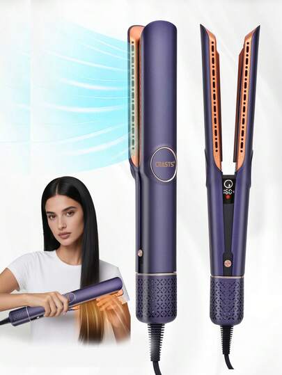CRASTS 2-i-1 plattång och fön, dubbel användning för vått och torrt hår, keramiska värmeplattor, justerbar temperatur, hårstylingverktyg av salongskvalitet