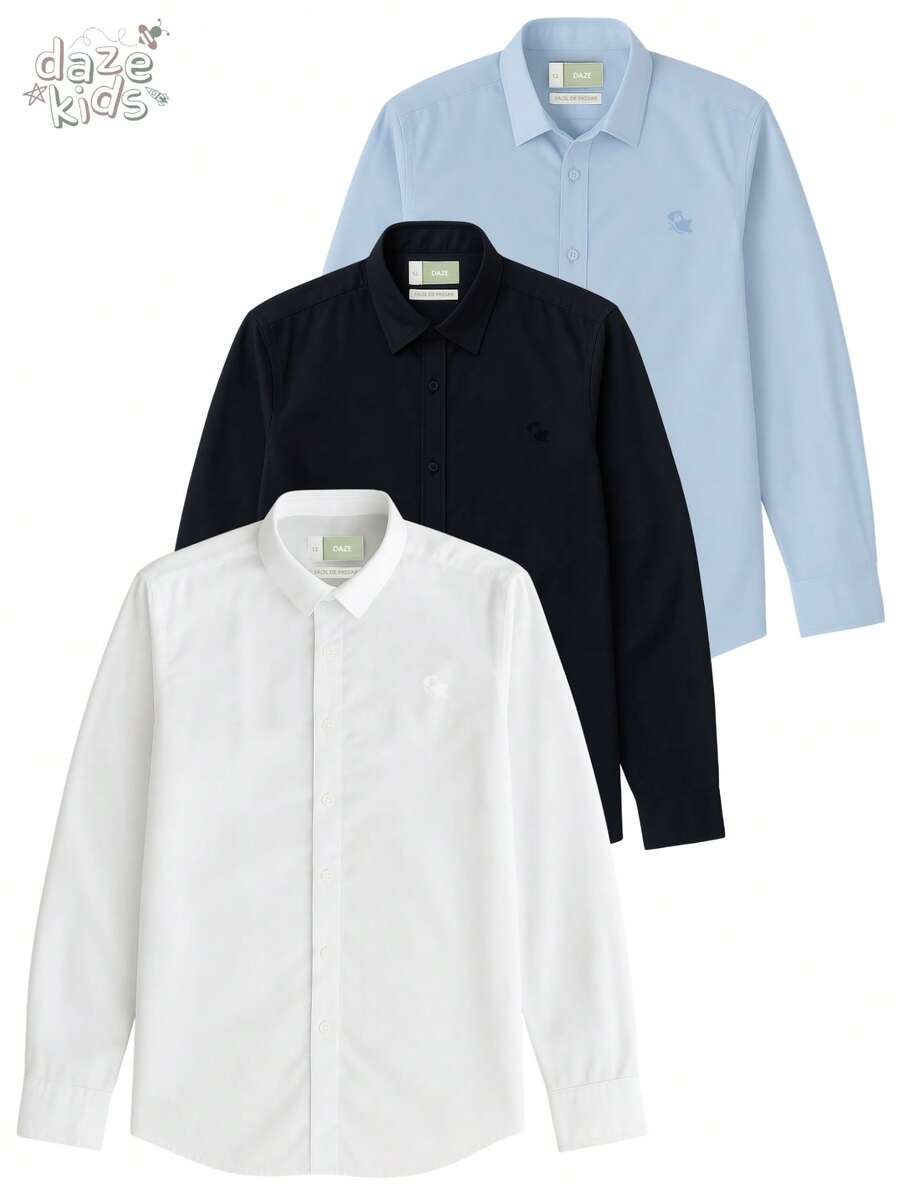 Daze Modas Kit 3 Comfortable Long Sleeve Children's Social Shirts For Boys - ĐEN/TRẮNG-XANH - Xem 1
