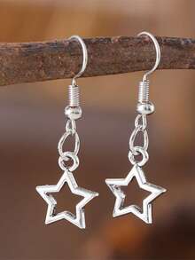 1 par de pendientes de estrella hueca de acrílico multicolor plateado, adecuados para el uso diario de las mujeres