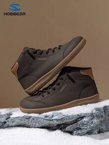 HOBIBEAR Men's Winter Warm Casual Sneakers, Brown Mid-Top Comfortable Wide Toe Minimalist Outdoor Sports Shoes - Dark Brown - View 3