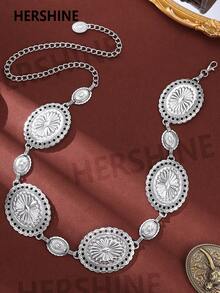 Hershine 女士西部风格金属花朵腰带，波西米亚乡村音乐节服装配饰，可调节复古腰带，适合日常、万圣节、夏季、上学、秋季等场合。 - 彩色 - 查看 13