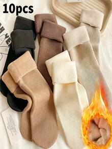 5pairs Cozy Thermal Lined Winter Socks For Men & Women - Thick, Warm, Soft, Stretchy, Anti-Odor, Solid Color, Polyester Blend, Knit Fabric, Perfect For Yoga & Snow Boots -