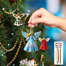 16 adornos navideños planos 2D para árbol de Navidad: colgantes de madera con forma de ángel niña. Decoración navideña para el hogar. - vistoso - Ver 3