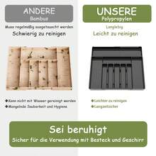 Besteckkasten Ausziehbarer Besteckkasten für Küchenschubladen Besteckeinsatz Breite von 30 auf 53 cm Schubladen-Utensilien-Organizer für Küche Verstellbarer Besteckkasten für Schubladen Besteck Spoon Gabeln Messer Geeignet zur Aufbewahrung von Kosmetika und Schreibwaren - Schwarz - Übersicht 2