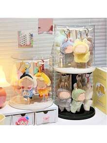 1-Pack 360° Rotating Storage Box For Plush Dolls (Suitable For Labubu), Acrylic Dust-Proof Collection Cabinet, Cylindrical Rotating Display Stand For Doll Pendants, Very Suitable For Monster Plush Toys (Dolls Not Included), Plush Toy Rotating Display Box | Toy Storage Organizer, Toy Display Box, Halloween Gift, Christmas Gift - Trắng (có thể xoay) - Xem 2
