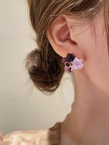 1 对精致多彩花卉耳钉，百搭春夏时尚，适合作为礼物，2025 年新品/礼盒珠宝