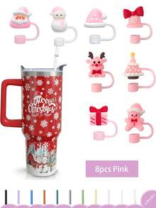 2/8 piezas Cubiertas de pajita navideñas, Cubiertas de pajita reutilizables, Lindos tapones para pajitas de taza, Cubiertas de pajita de silicona sin plástico, Cubiertas de pajita kawaii para fiestas