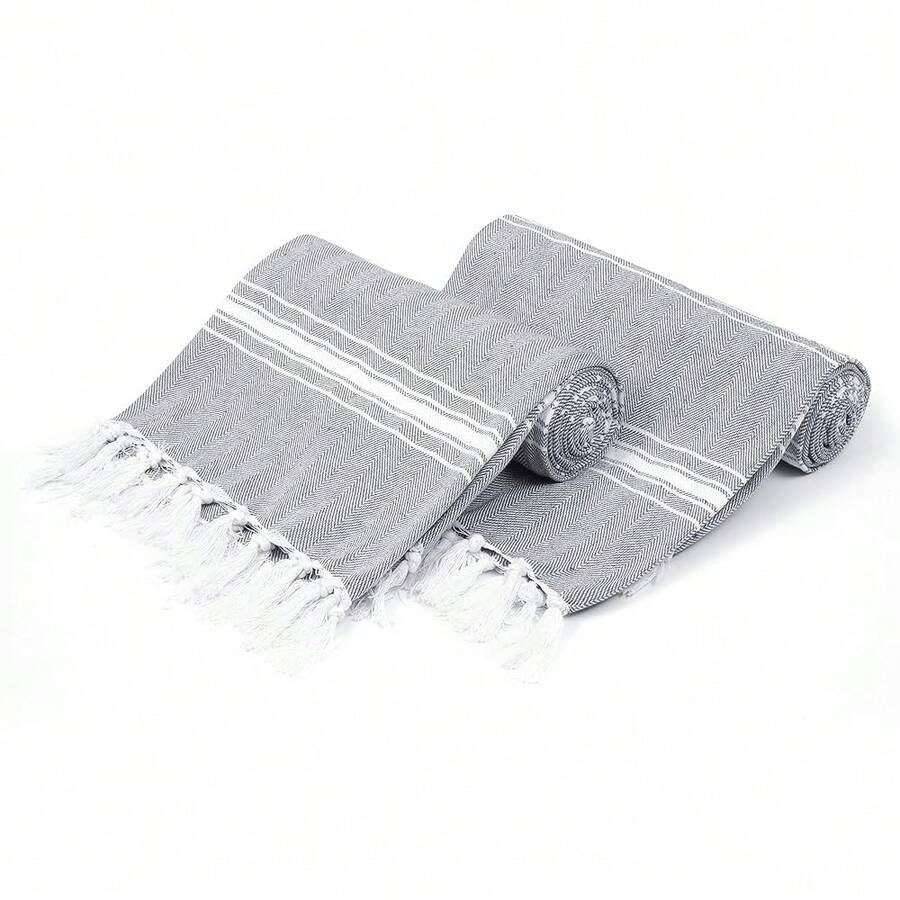 Turkish Beach Towel -Large Beach Towels Oversized 2 Pack-Soft Durable Compact Lightweight Quick Dry Sand Free Bath Pool Towel Set For Beach Gifts Vacation Travel - Charcoal Grey - 木炭 - 查看 1