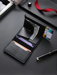 Carteira Masculina, Porta-Cartões RFID, Capa de Cartão de Crédito de Metal Anti-Roubo, Carteira Masculina, Compartimento de Cartão de Crédito de Abertura Automática, Carteira Dobrável Magnética com Três Dobras, Design de Recuperação Rápida de Cartão, Adequado para Uso Comercial e de Lazer, Presente de Ação de Graças e Presente para Família e Idosos. Clipe de Cartão de Liga de Alumínio Durável para Uso Diário, Estilo de Presente da Moda | Estojo de Cartão de Estilo Minimalista | Clipe de Cartão Resistente e Durável