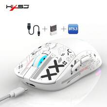 HXSJ 3-Mode Bluetooth Gaming Mouse, Rechargeable 2.4G USB Wireless RGB Backlit Mouse Compatible With IPad, Tablet, Laptop - White - View 5