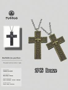 TUGGUO TUGGUO 1PC/ Cross Necklace For Men Hip-Hop Style Loc Jewelry Religious Pendant Printed Cross Necklace With Locket Cross Pendant, Vintage Handmade Pendant Jewelry For Men And Women, Fashionable Unisex Gift Ideas, Metal, No Gemstones