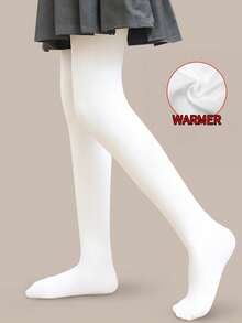 1pc Girls' White Thermal Tights,Baby Bottoming In Winter Leggings ,Thick Thermal Pants For Toddler Daily Life&Dance Tights,Chic Autumn(Suitable For 5-15°C) - White - View 4