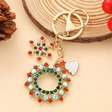 Christmas Element Series Keychain, Alloy Rhinestone Car Key Chain, Bag Pendant, Cute Decor, Floral Print Boho Zinc Alloy Accessory, Autumn Gift - Gold - View 15