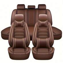 For 5 Seat Universal Luxury Faux Leather Waterproof Car Seat Cover Full Set Front Rear Back Cushion 360° Protector Interior Decor For Most Sedan Pickup Trucks Hatchbacks Suv Crossovers - Brown - View 7
