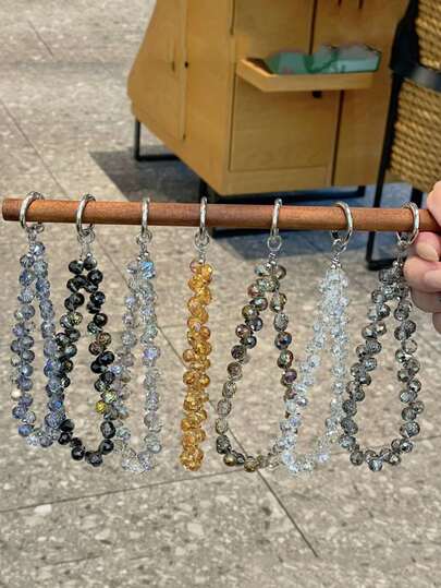 1pc New Crystal Phone Beaded Keychain, Luxury Accessories Couple Phone Charm Pendant