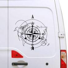 Adhesivo de pared con mapa del mundo de la brújula para caravana, camper, autocaravana, vanlife, RV, remolque de camping, calcomanía, accesorios de auto tuning - Negro brillante - Ver 3