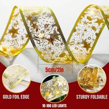 1 pieza Luz de cinta navideña para niños | Luz de hadas LED dorada | Diseño ondulado destellante de 1m/2m/3m/5m/10m dorado | Funciona con pilas, pilas no incluidas | Adecuado para fiesta de Año Nuevo, boda, vacaciones, decoración del hogar | Tema de Papá Noel con destellos, iluminación para habitación de niños, habitación de bebé, decoración de árbol de Navidad, regalo de Navidad