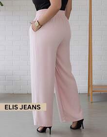 Duna Women's Plus Size High Waist Wide Leg Pants With Thick Elastic And Zero Transparency - 淺粉色 - 查看 1