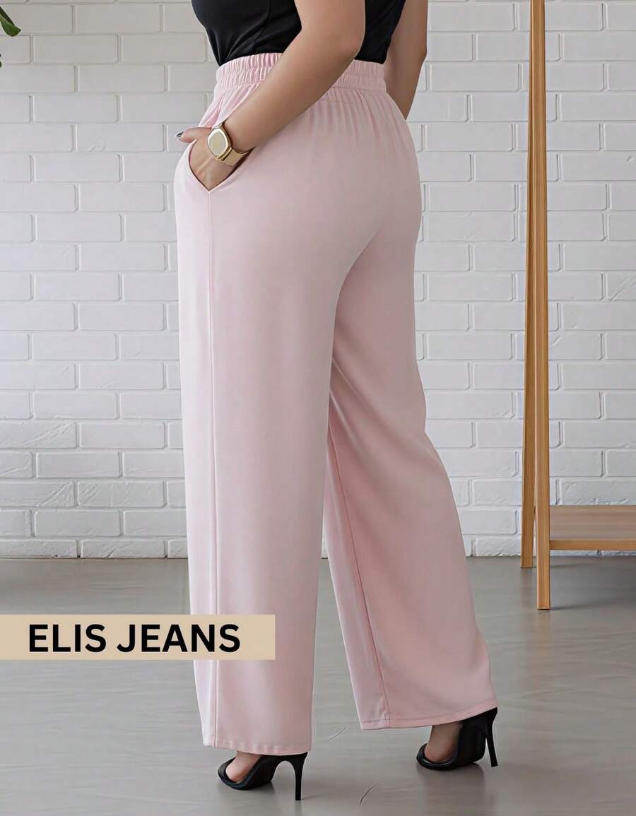 Duna Women's Plus Size High Waist Wide Leg Pants With Thick Elastic And Zero Transparency - 淺粉色 - 查看 1