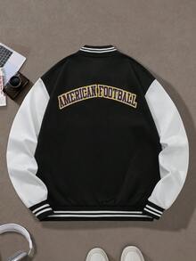 Chaqueta de béisbol de manga larga con bloques de color para hombres, abrigo bomber deportivo casual para otoño/invierno