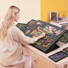 6-In-1 Multifunctional Puzzle Table-Not Easy To Fall Off | 6 Drawers, Portable Design, Felt-Backed Puzzle Board - All-In-One Educational Play Center - Black - View 3
