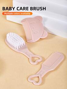 3pcs Baby Comb Set, Newborn Soft Hair Brush, Baby Bath Brush, Baby Care Grooming Tools - Multicolor - View 1