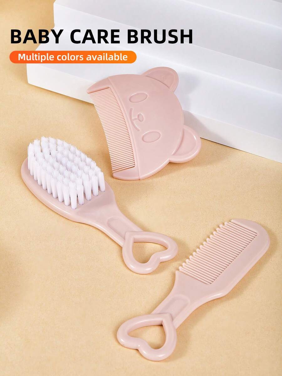 3pcs Baby Comb Set, Newborn Soft Hair Brush, Baby Bath Brush, Baby Care Grooming Tools - Multicolor - View 1