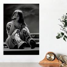 Framed Canvas Modern  Pop Singer Canvas Wall Art  Black & White Photographic Print | 2D Flat Textured Canvas, Minimalist Poster For Bedroom, Office, Living Room, Cafe | Contemporary Style Office Artwork - 框架 - 查看 5