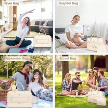 Large Women Travel Duffle Bag - Carry On Overnight Bag Weekend Travel Duffel Tote Bag Yoga Gym Bag With Wet Pocket Toiletry Weekender Overnight Bag For Travel Business Trips Sport , Personal Item Travel Bag With Shoes Compartment, Weekender Bag With Wet Pocket & USB Charging Port - Beige - View 7
