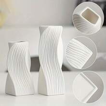1pc Modern Twisted Stripe Plastic Vase - Elegant White Design For Fresh Or Dried Flowers, Modern Home Decor, Flower Arrangement Vase | Twisted Pattern Vase | Smooth Finish Vase, Vase For Flowers