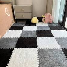 12 alfombrillas cuadradas para moqueta, azulejos entrelazados de felpa, azulejos de espuma EVA antideslizante, construye una zona segura para recámara y sala de juegos (blanco y negro) - Blanco+gris+negro - Ver 13