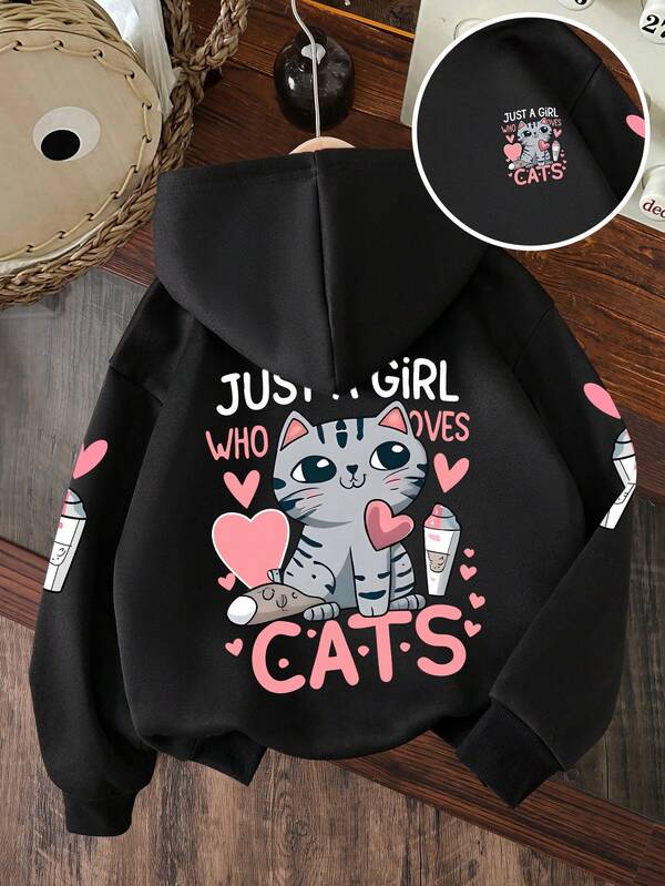 Toddler Girls' Cartoon Pattern Warm Hooded Sweatshirt