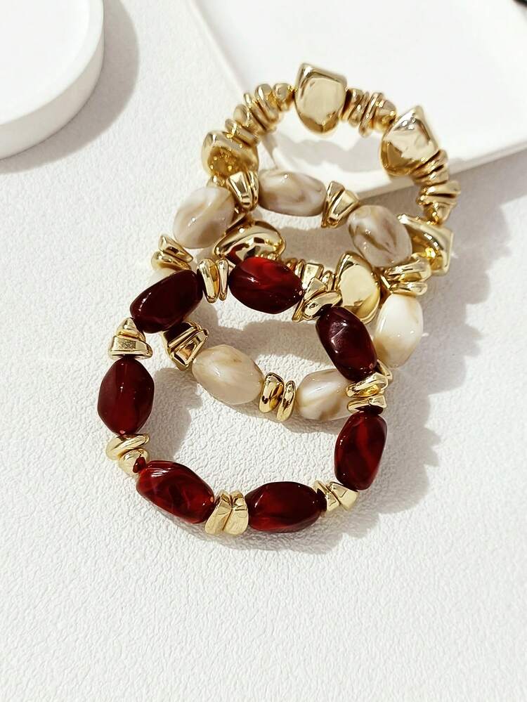 LADYCOCO 3 piezas Pulsera vintage gruesa y gruesa de cuentas acrílicas multicapa, pulsera transformable con chapa de oro, adecuada para mujeres, parejas, fiestas y uso diario - Multicolor 32 - Añade 5