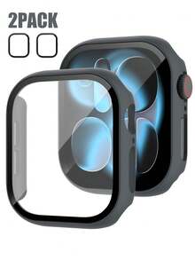 2pcs Space Gray PC + Tempered Glass Integrated Watch Case, Shock-Proof, Scratch-Resistant, Fashion Protective Cover, Compatible With Apple Watch Case 40mm/41mm/42mm/44mm/45mm/46mm/49mm, Compatible With Apple Watch Ultra/SE/11/10/9/8/7/6/5/4 Series, Comfortable Wear, Unisex, All-Round Protection - Space Grey - View 17
