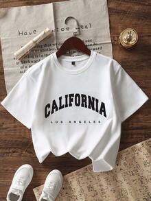 Tween Girl Casual Funny Print Crew Neck Short Sleeve T-Shirt, Summer Top - White - View 2