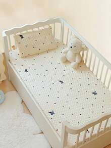 1pc Plush Dotted Baby Crib Sheet, Newborn Animal Print Fitted Crib Mattress Cover, Cute Bedding For Children Room, Machine Washable, 60x120cm - Multicolor - View 4