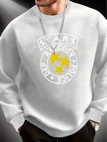 Fashion Casual Charm  Simple Print Soft Comfortable Crew Neck Sweatshirt, Weekend Style, Casual Wear, Simple Design, Minimalist Style, Breathable Knit, Soft Fabric, Unisex Apparel, Crewneck Top, Urban Style, Young Adults - 黑色 - 查看 8